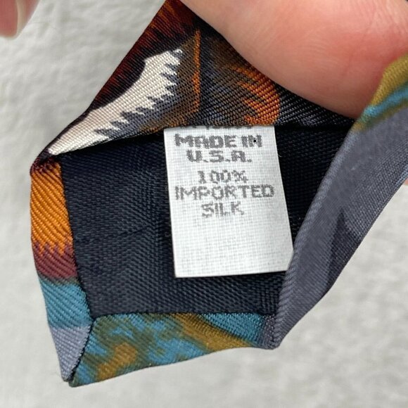 Vintage Oscar de la Renta Couture Collection Abstract Blue Brown Tie 100% Silk - Picture 4 of 5